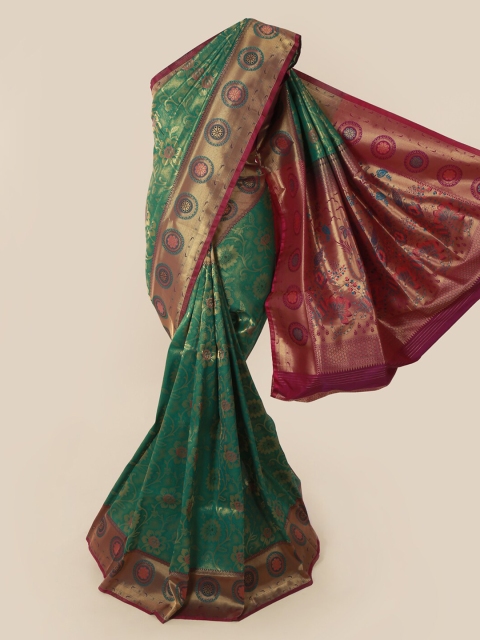 

Pothys Green & Gold-Toned Art Silk Woven Design Saree