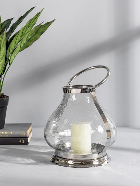 

Pure Home and Living Transparent & Silver-Toned Clear Glass Eden Lantern Candle Holder