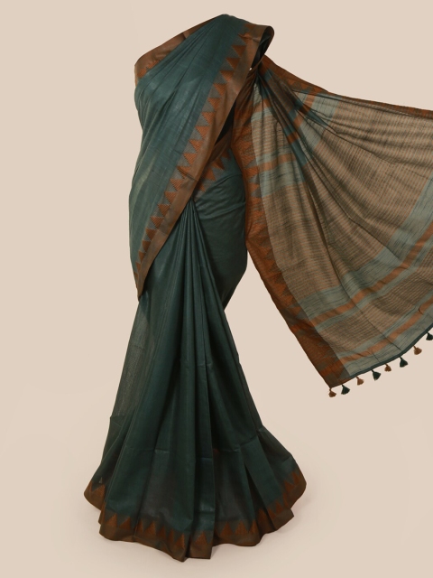 

Pothys Green Solid Linen Blend Saree