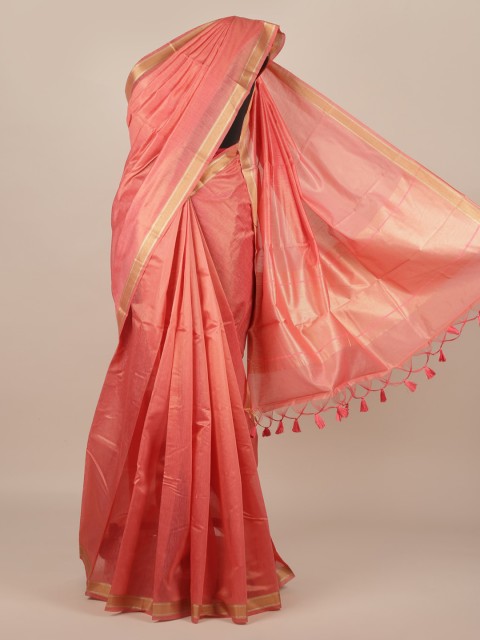 

Pothys Peach-Coloured & Gold-Coloured Jute Silk Solid Saree