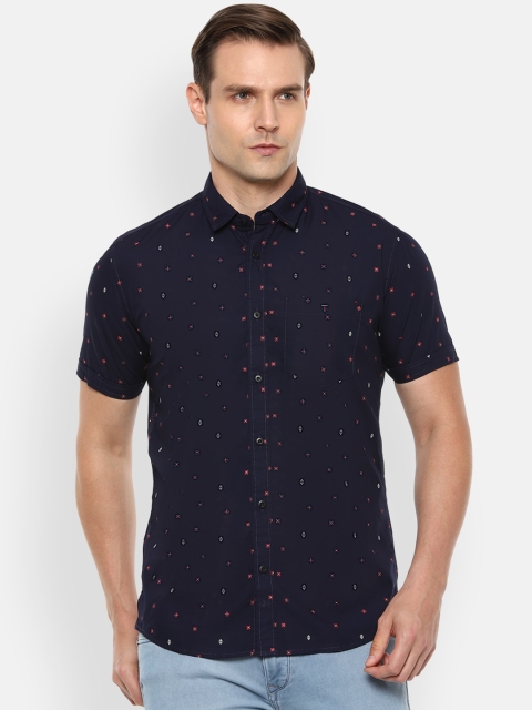 

Louis Philippe Jeans Men Navy Blue & Red Cotton Slim Fit Printed Casual Shirt