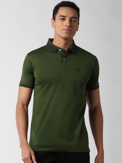 

Peter England Casuals Men Olive Green Solid Polo Collar T-shirt
