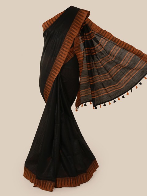 

Pothys Black Solid Linen Blend Saree