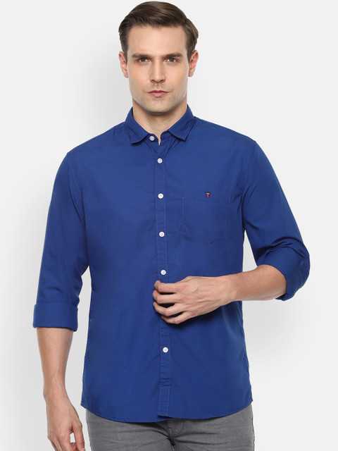 

Louis Philippe Jeans Men Blue Cotton Slim Fit Solid Casual Shirt