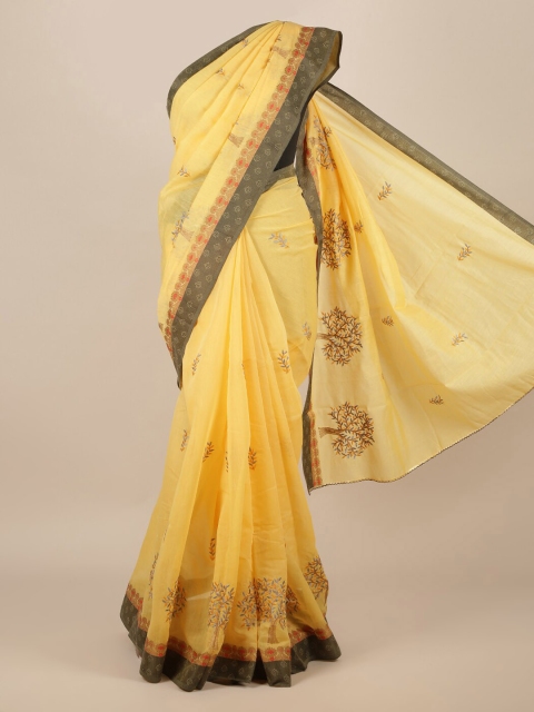 

Pothys Yellow Embroidered Jute Silk Saree