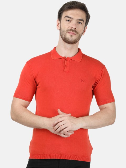 

Monte Carlo Men Orange Solid Polo Collar Cotton T-shirt