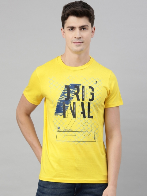 

QUANCIOUS Men Yellow Printed Round Neck Sustainable T-shirt