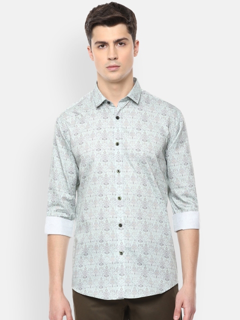 

V Dot Men Green Slim Fit Printed Pure Cotton Casual Shirt