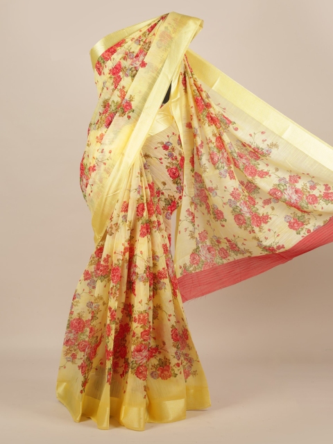 

Pothys Yellow & Orange Jute Silk Printed Saree