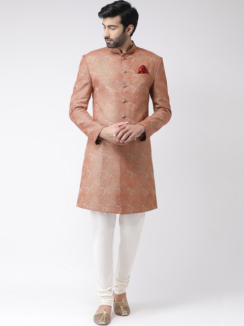 

KISAH Men Rust Orange & White Printed Sherwani Set