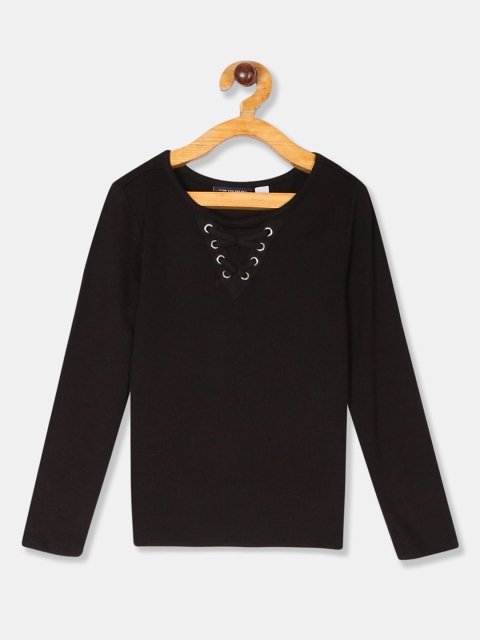 

The Childrens Place Girls Black Solid Lace-Up Detail Regular Top