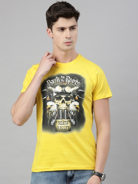 

QUANCIOUS Men Yellow & Black Organic Cotton Printed Round Neck Sustainable T-shirt