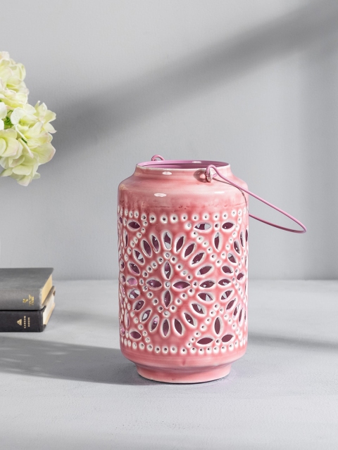 

Pure Home and Living Pink & White Etched Classic Lantern Candle Holder