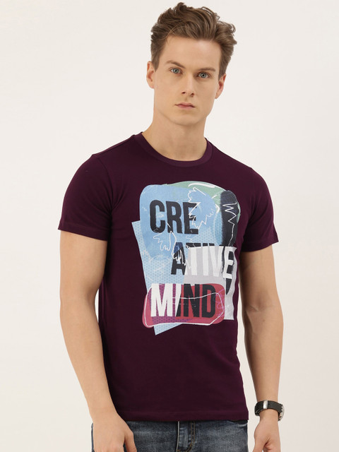 

QUANCIOUS Men Maroon Printed Round Neck Sustainable T-shirt