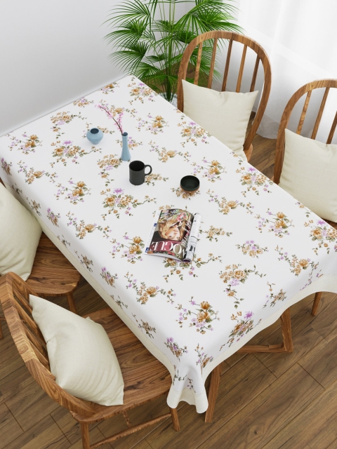 

Clasiko White & Brown Floral Printed Rectangular Table Cover