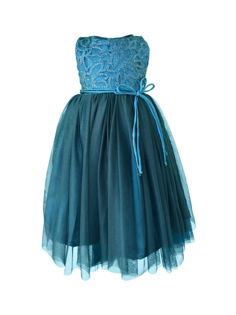 

Faye Girls Green Embroidered Fit and Flare Dress