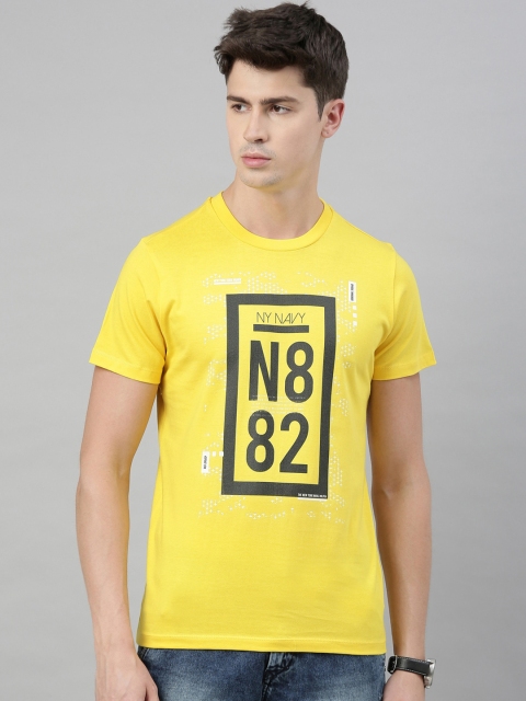 

QUANCIOUS Men Yellow & Black Typography Print Organic Cotton Round Neck Sustainable T-shirt
