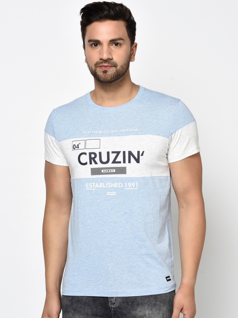 

Octave Men Blue & White Printed Round Neck T-shirt