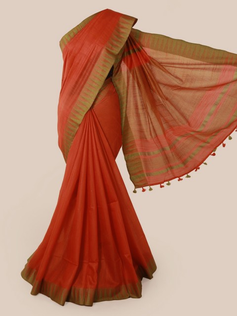 

Pothys Orange Solid Linen Blend Saree