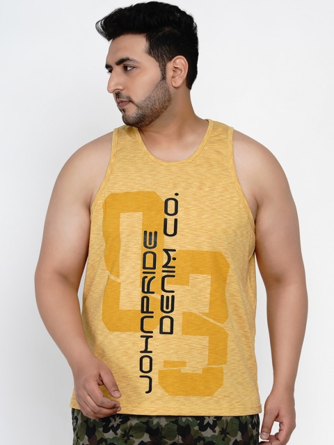 

John Pride Men Mustard Printed Round Neck T-shirt