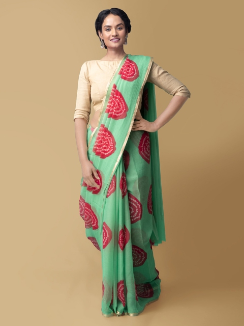 

Unnati Silks Green Pure Chiffon Printed Baluchari Saree