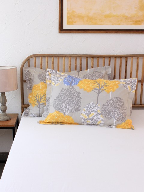 

House This Set Of 2 Grey & Yellow Abstract Printed Saptaparni Pillow Covers