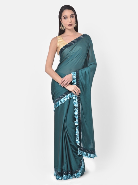 

Neerus Green Solid Poly Crepe Saree