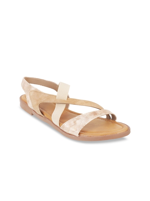 

WALKWAY Women Beige & Off-White Snakeskin Textured Open Toe Flats