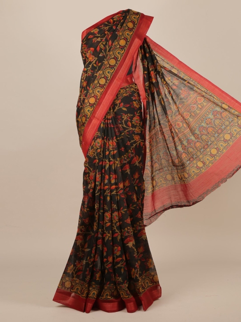 

Pothys Black & Red Jute Silk Printed Saree