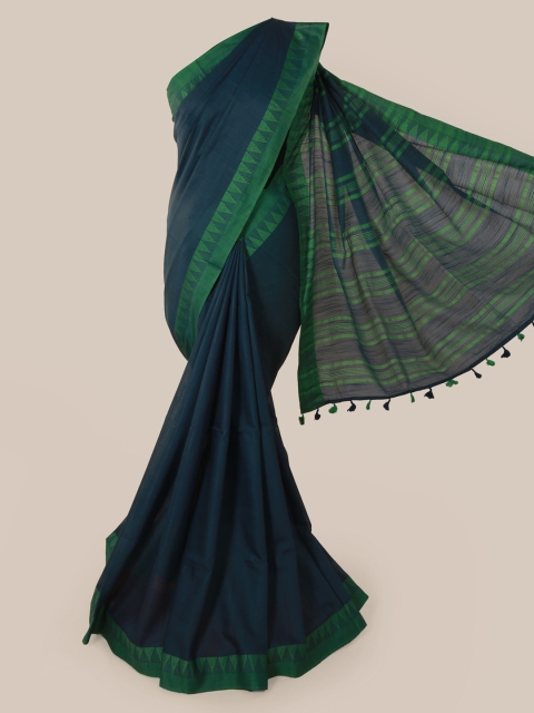

Pothys Blue Solid Linen Blend Saree
