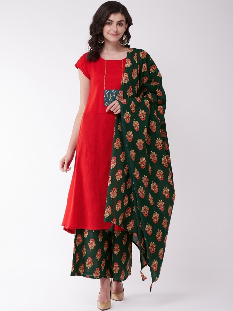 

InWeave Women Red Solid Kurta with Palazzos & Dupatta