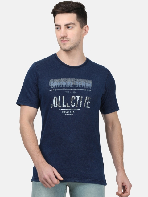 

Monte Carlo Men Blue Self Design Round Neck T-shirt