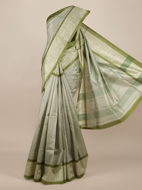 

Pothys Green Solid Jute Silk Saree
