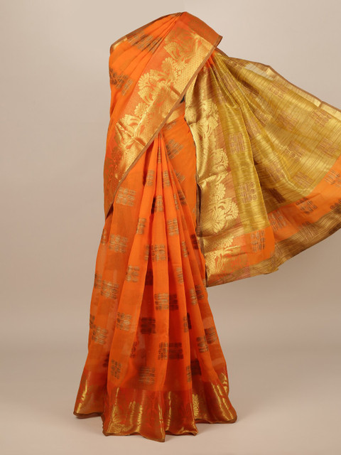 

Pothys Orange Woven Design Jute Silk Saree