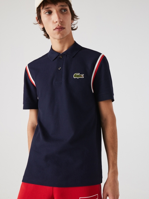

Lacoste Men Navy Blue Solid Polo Collar Pure Cotton T-shirt