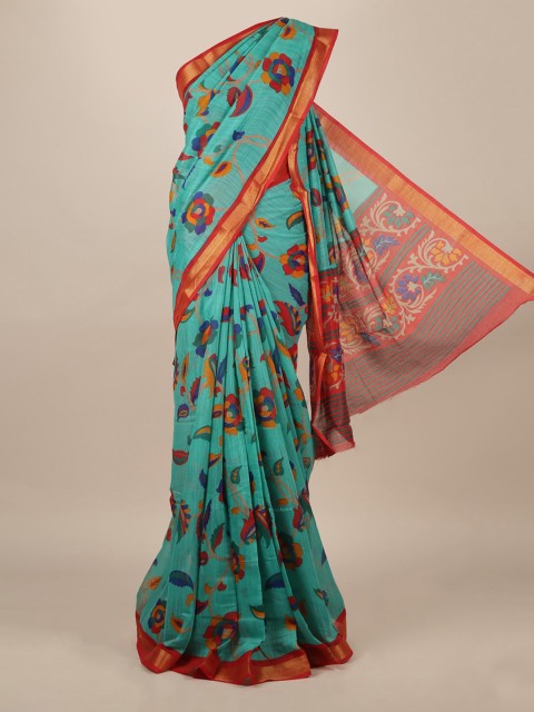 

Pothys Green & Red Jute Silk Printed Saree