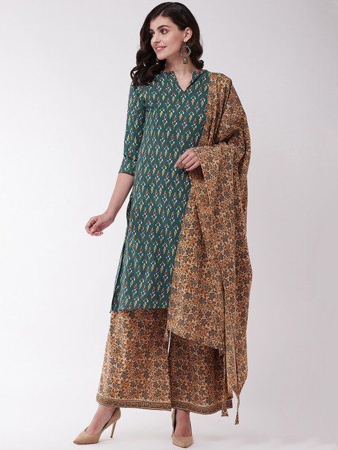 

InWeave Women Green Printed Kurta with Palazzos & Dupatta