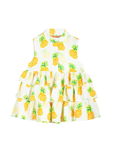 

Hugsntugs White Printed Pure Cotton Tiered Top