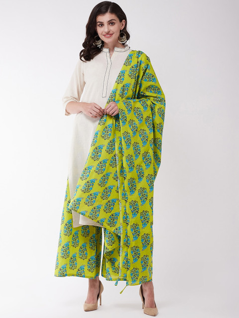 

InWeave Women Off-White & Green Solid Kurta with Palazzos & Dupatta