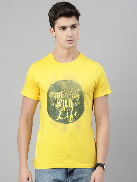 

QUANCIOUS Men Yellow & Grey Organic Cotton Printed Round Neck Sustainable T-shirt