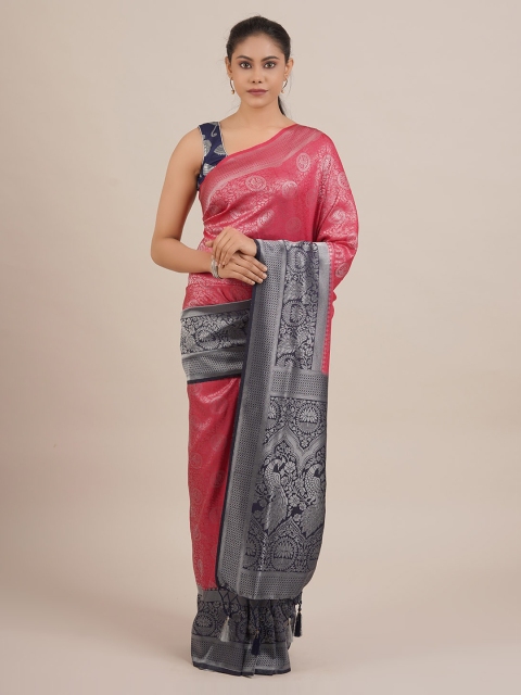 

Pothys Pink & Navy Blue Jute Silk Woven Design Saree