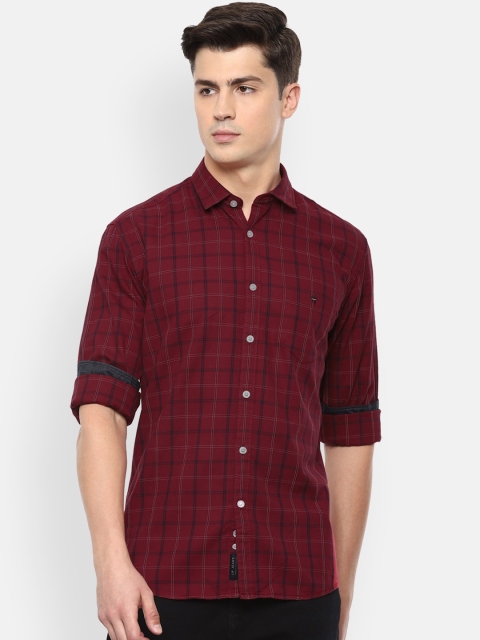 

Louis Philippe Jeans Men Maroon & Navy Blue Slim Fit Checked Casual Cotton Shirt