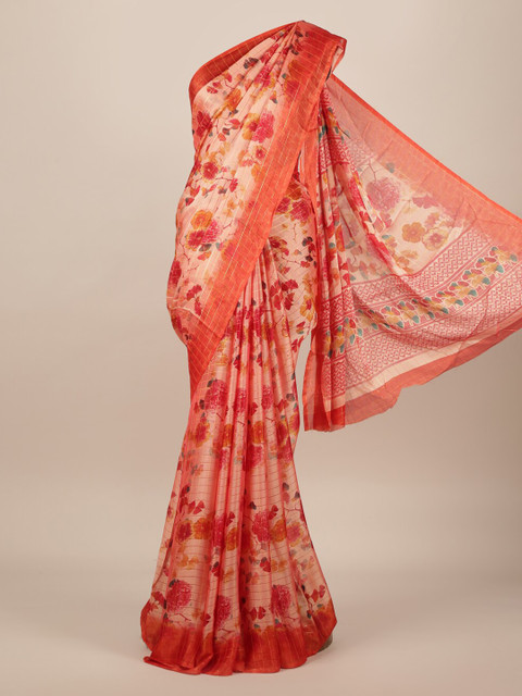 

Pothys Pink Floral Printed Poly Chiffon Saree
