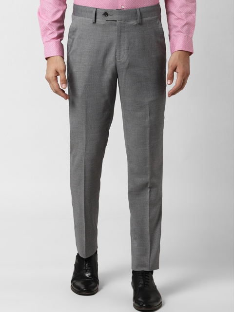 

Peter England Elite Men Grey Slim Fit Self Design Formal Trousers