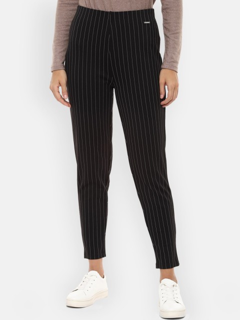 

Van Heusen Woman Women Black & White Regular Fit Striped Regular Trousers