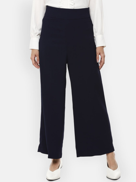 

Van Heusen Woman Women Navy Blue Regular Fit Solid Parallel Trousers