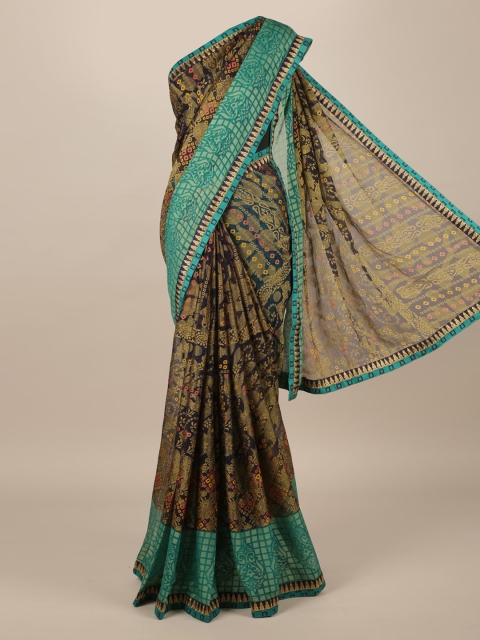 

Pothys Navy Blue & Yellow Poly Chiffon Printed Saree
