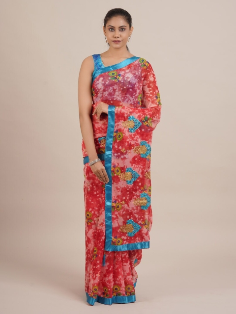

Pothys Red Printed Poly Chiffon Saree