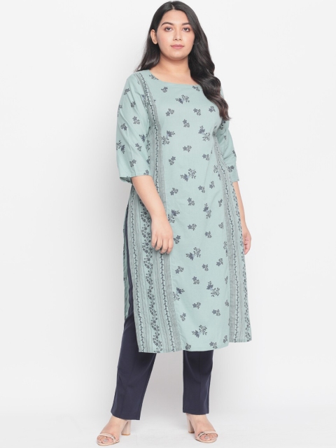 

Amydus Plus Size Women Green & Grey Floral Printed Pastels Kurta