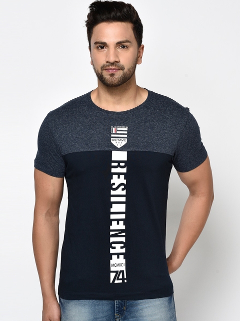 

Octave Men Navy Blue & White Cotton Printed Round Neck T-shirt